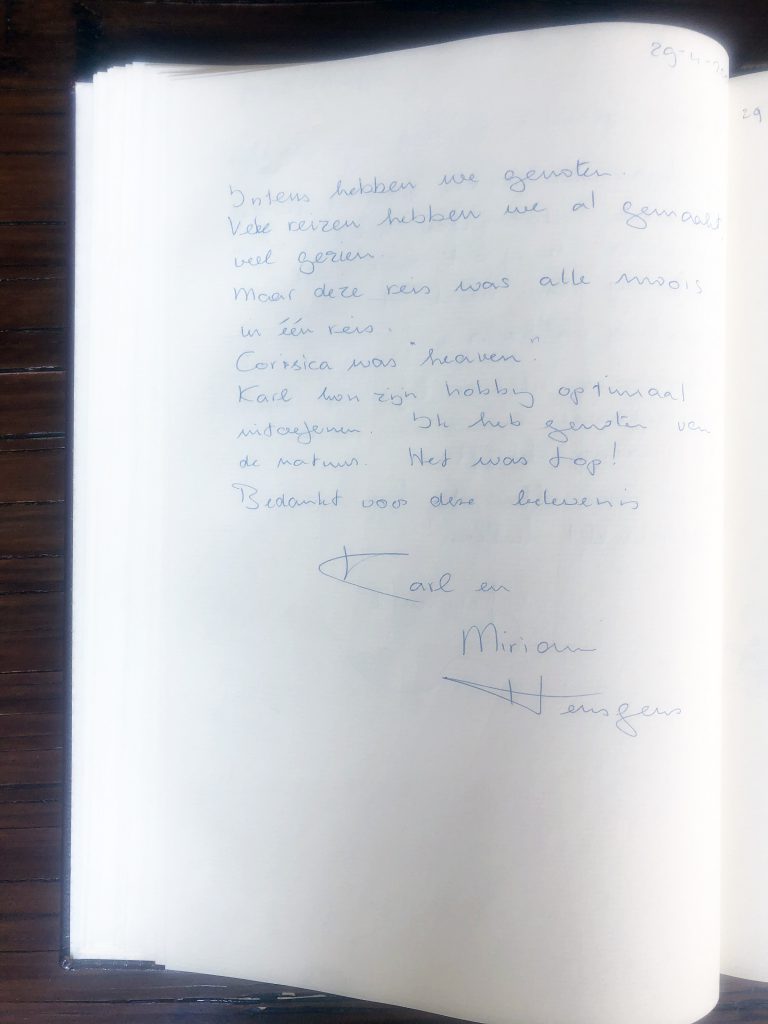 Gastenboek / Testimonials / Guest book . Cruise to Corsica Tour