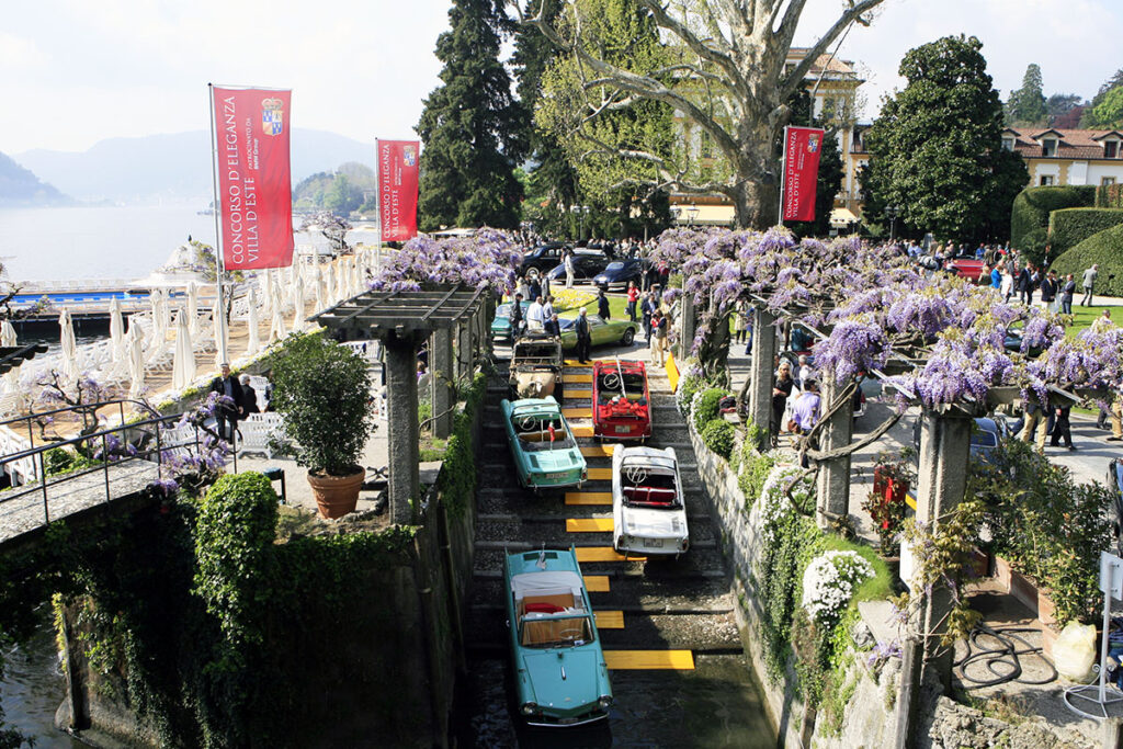 A few amphicars at the dock station for a ride on the water at the Concorso d'Eleganza Villa d'Este. ©photoLeonBeenen