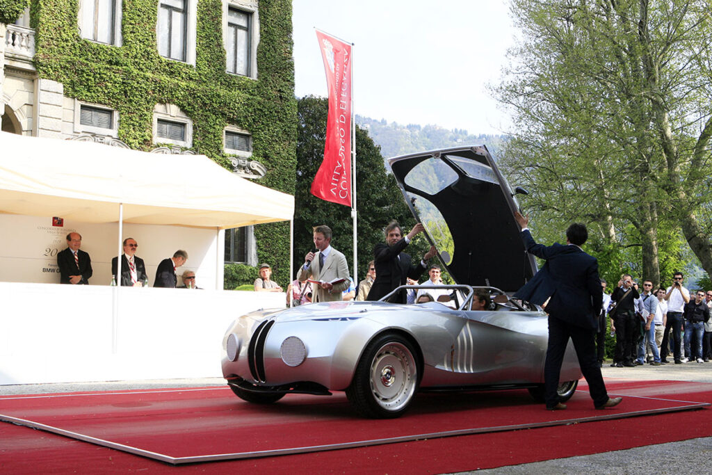 The BMW Concept Coupé Mille Miglia 2006 pays homage to the skills, successes and the visions of the motor sports pioneers of the past, created by its modern successors. On the surface, the BMW Concept Coupé unmistakably bears the traits of a racing sports icon. Its bodywork design is oriented on the BMW 328 Mille Miglia Touring Coupé, that legendary two-seater with which Fritz Huschke von Hanstein and Walter Bäumer drove home the victory during the Mille Miglia in 1940. The concept car has unveiled a brand new concept car prior to the 2006 Mille Miglia.©photoLeonBeenen